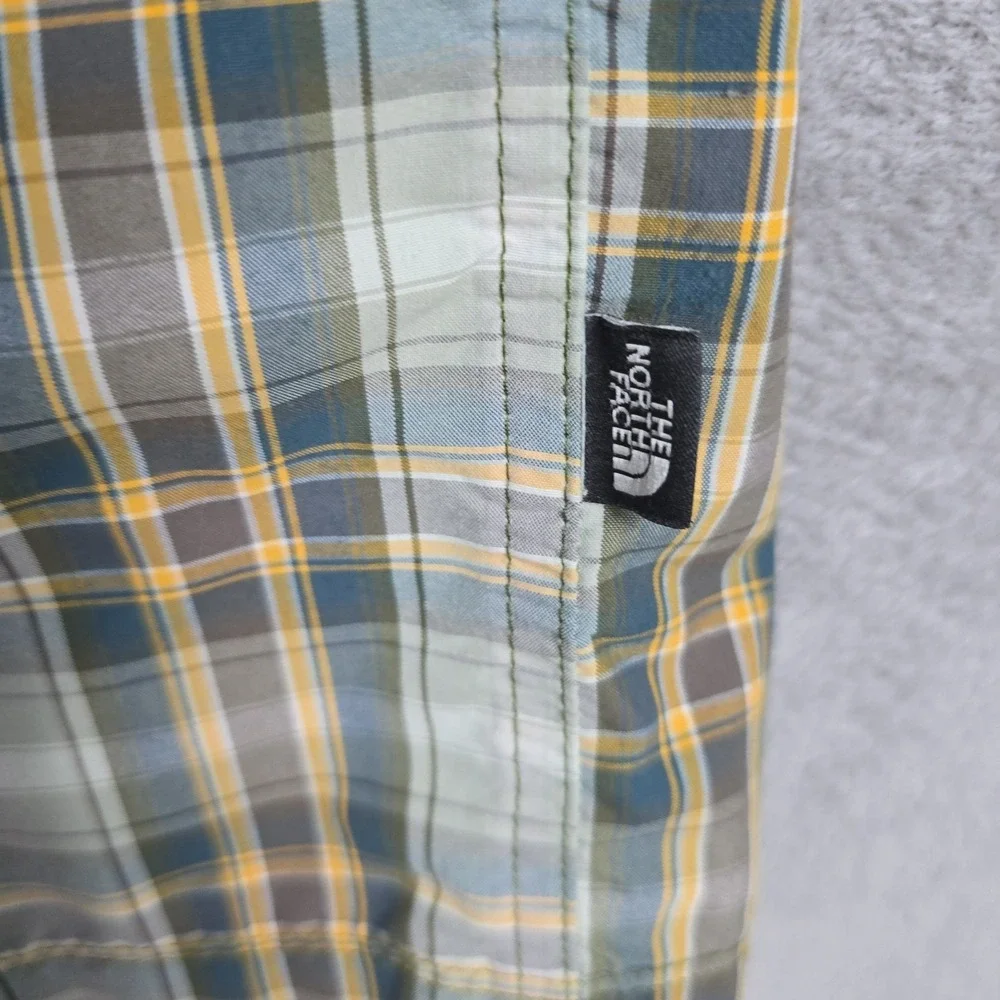 The North Face‎ Mens XL Short Sleeve Plaid Button Down Hiking Shirt Green Yellow